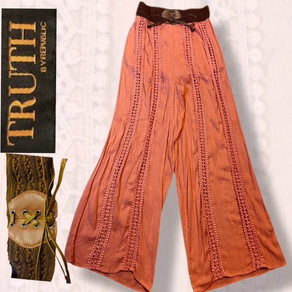 Truth Pants - Truth by Republic Wide Leg Pants EUC Size Medium | Boho Prairie Hippie Viscose